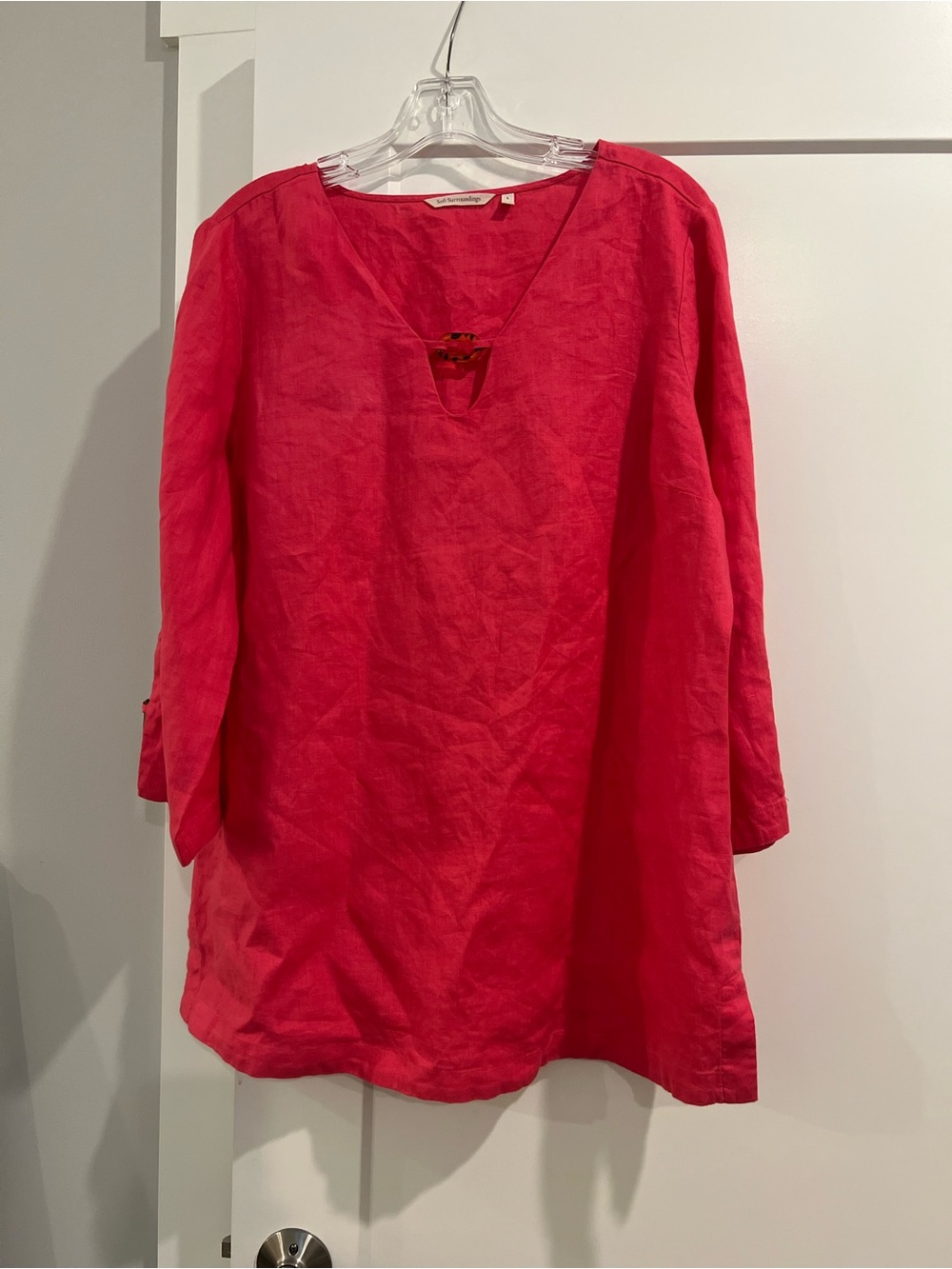 Soft Surroundings Bright Pink Linen V-Neck Tunic
